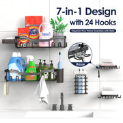 NESOMI 7-Pack Shower Caddy Adhesive,Stainless Steel Shower Organizer Shelf | Rustproof, with Soap Dish Toothbrush Holder, Large Capacity, No-Drill Rack Bathroom Storage Accessories, 24 Hooks, Home Decor
