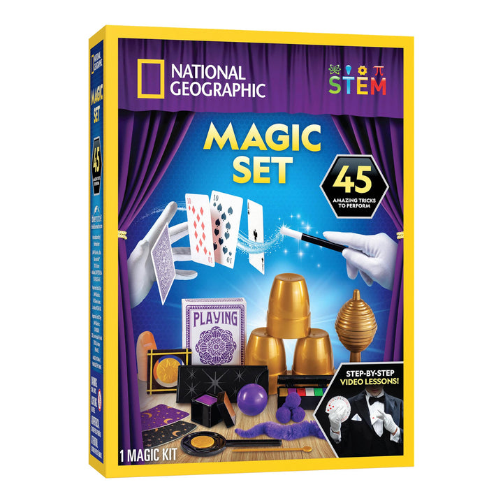 National Geographic Kids Magic Kit with 45 Tricks for Kids Ages 8-12 | Perform Classic Illusions, Performance Props, STEM Learning, Video Instructions from a Professional Magician, Birthday Gift