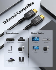 Highwings Long HDMI Cable 15 FT, 10K 8K 4K@240Hz Durable in-Wall CL3 Rated | Ultra High Speed HDMI 2.1 Cord, 48Gbps 144Hz 120Hz, Fit, eARC, HDCP, Ethernet, Compatible for Gaming Consoles PS5 Mini PC TV