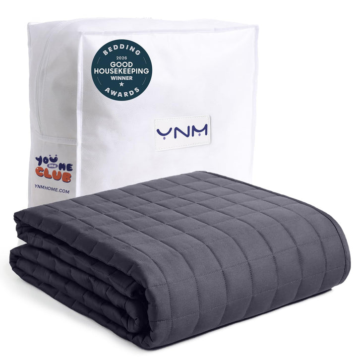 YnM 15lbs Weighted Blanket for Adults, 48x72 Inches, Dark Grey | Cooling Soft Heavy Bed Throw Comforter with Glass Beads, All Season Use for ~140lbs on Twin/Full Bed, Machine Washable, Oeko