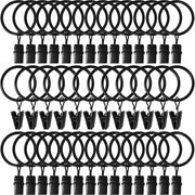 AMZSEVEN 40 Pack Metal Curtain Rings with Clips, 1.26 in ID, Black | Curtain clip rings fit rods up to 1 inch in diameter; securely hold curtains, baby pants on hangers and hair bows