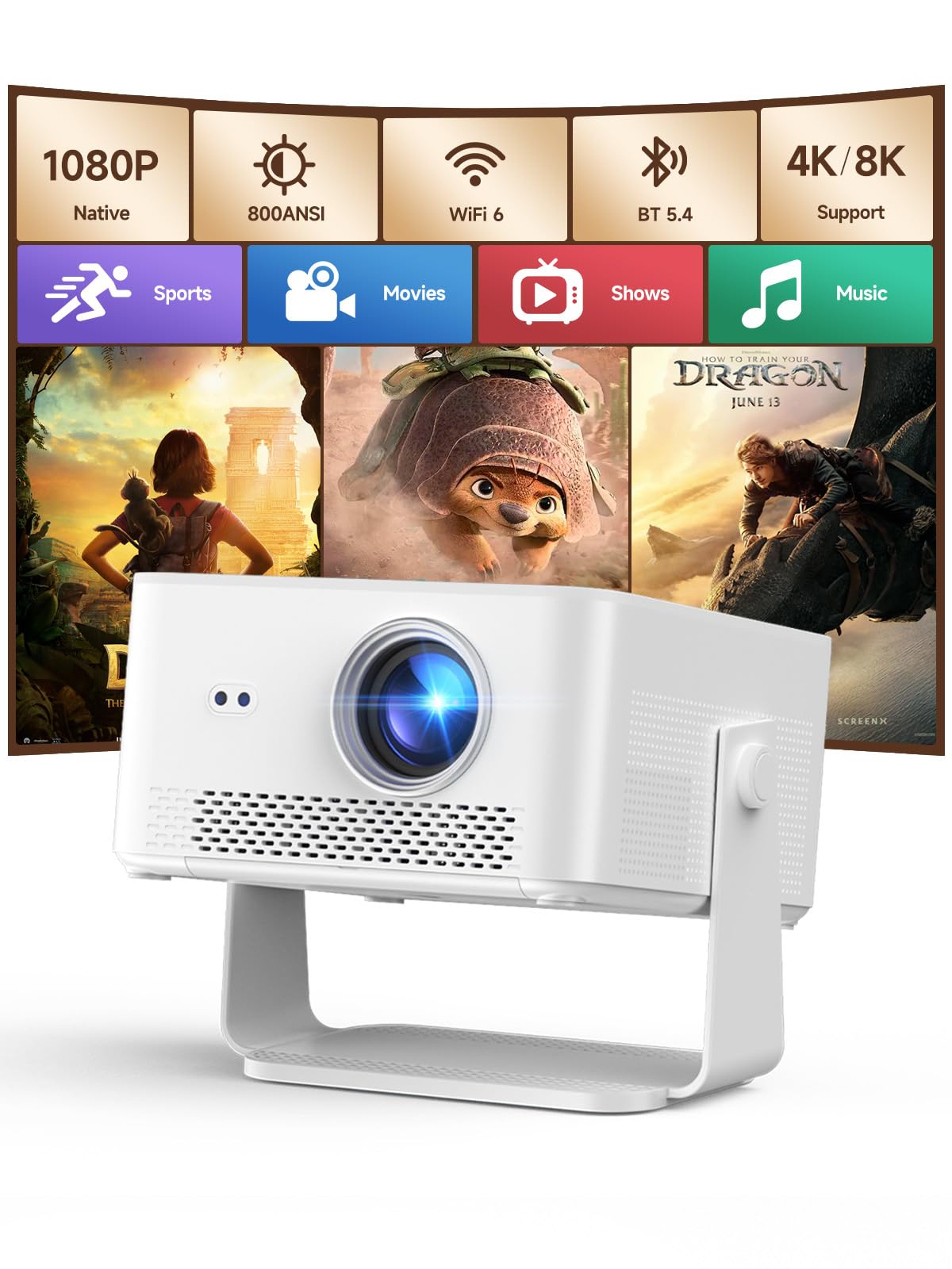 [Android 14 & 800ANSI] Magcubic Mini Projector 4K 8K Support, Smart Projector Native 1080P with WiFi 6, Bluetooth 5.4, Auto Focus, Auto Keystone, 180° Rotation, Portable Projetor for Bedroom HY450Max