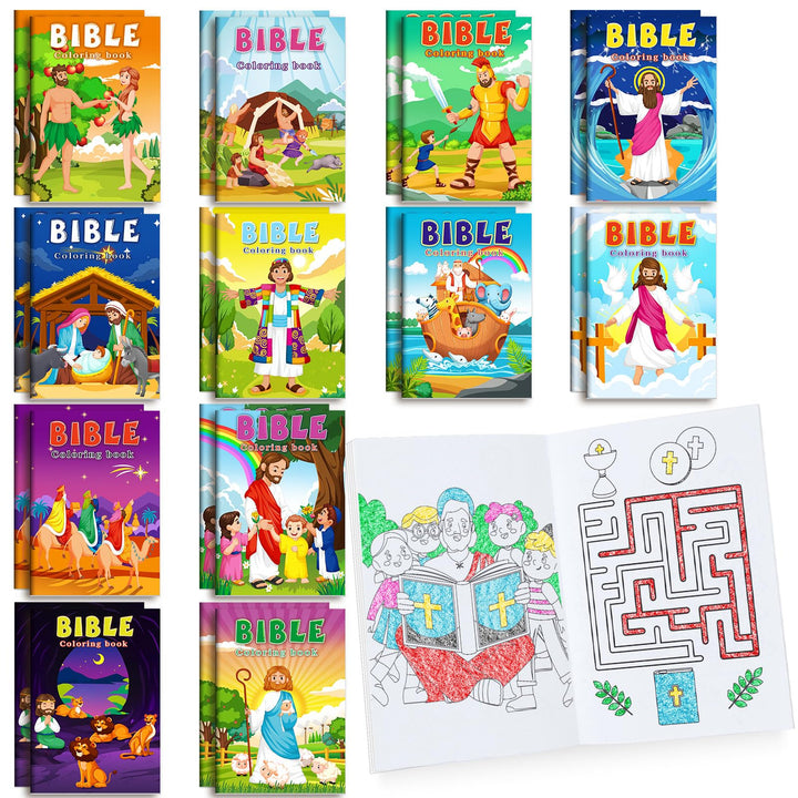BenLouis 24 Pcs Christian Mini Coloring Books for Kids Party Favors | Bible Party Favors for Kids Ages 4-12, Small Activity Book Bulk, Religious Goodie Bags, Sunday School Gifts, Classroom Travel