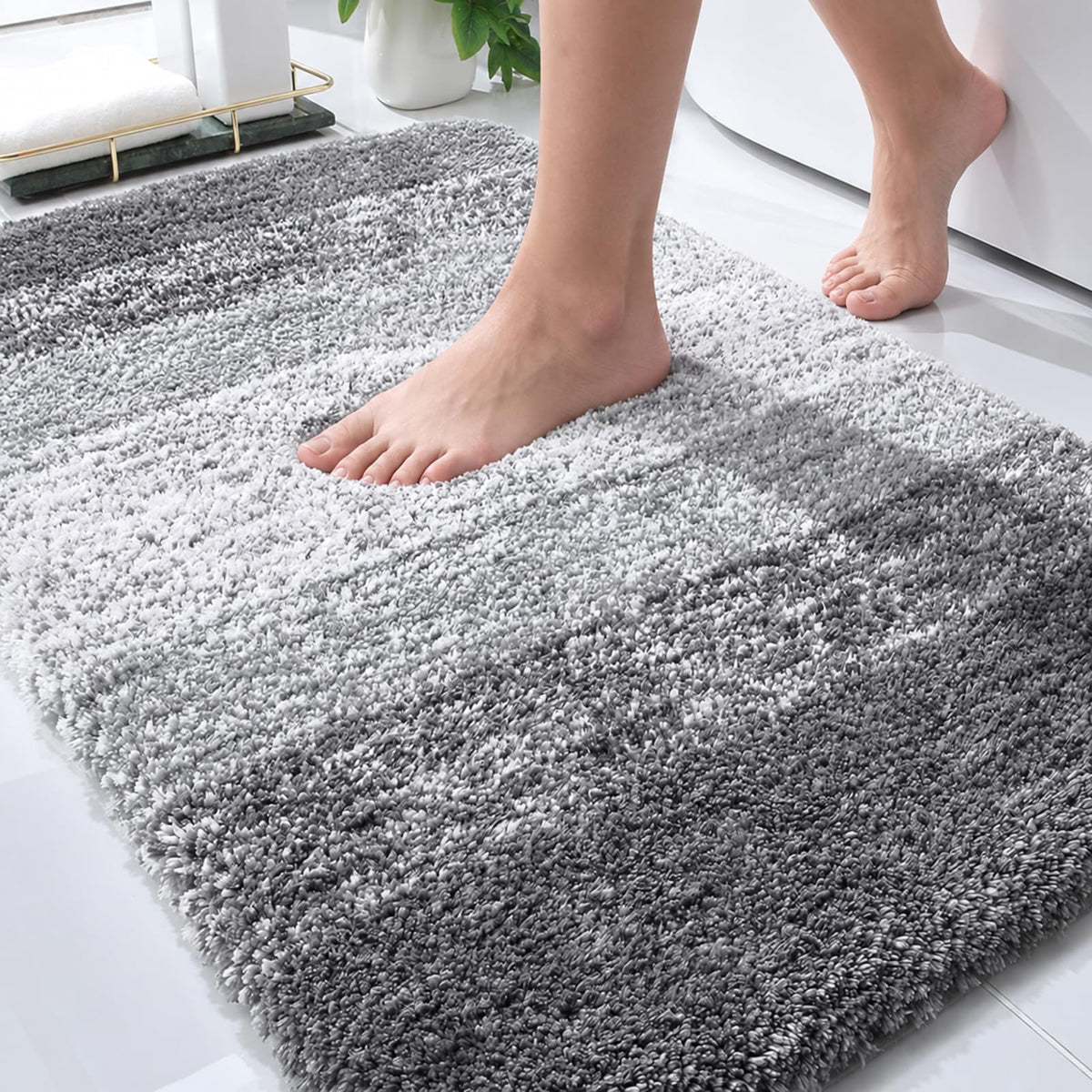 OLANLY Bathroom Rugs Mat 30x20, Extra Soft Absorbent Microfiber Bath Rugs | Grey, Non-Slip Quick-Drying Rubber Backing, Machine Washable Plush Bath Mat for Floor, Tub and Shower, Home Decor Accessories