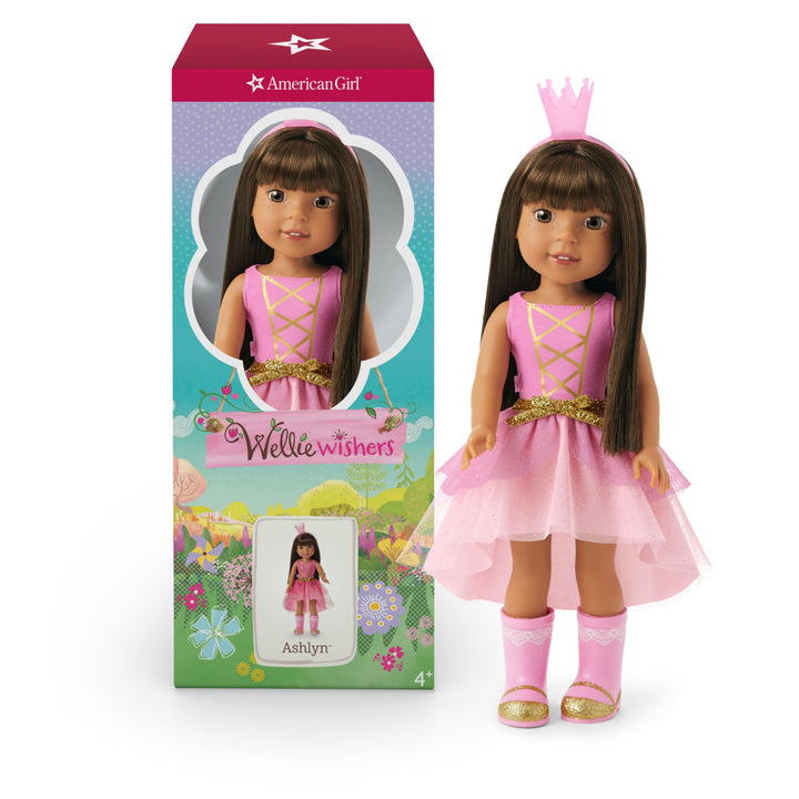 American Girl WellieWishers 14.5-inch Ashlyn Doll with Pink Leotard, Glitter Skirt, Headband, and Boots, For Ages 4+