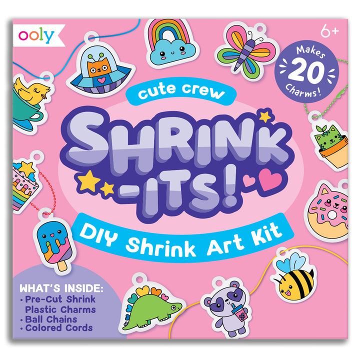 Ooly DIY Shrink Art Charms Kit, 28 Pc – Cute Crew | Ages 6+, 20 Plastic Pre-Cut Charms, Ball Chains & Colored Cords, Jewelry Making Activity, Fun Interactive Gift for Kids