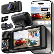 REDTIGER F17 4K 3CH Dash Cam, STARVIS 2 Sensor HDR, 64GB Card, 5.8GHz WiFi | 2160P+1080P*2 Front Inside and Rear, 4 IR Night Vision, G-Sensor, GPS Tracking, Exclusive App, WDR Car Camera, Parking Mode
