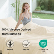 Love's cabin 4 Piece Queen Sheet Set, 100% Rayon Derived from Bamboo, Cooling & Breathable, Soft Silky Deep Pocket up to 16", Hotel Luxury Bedding for Hot Sleepers, Beige