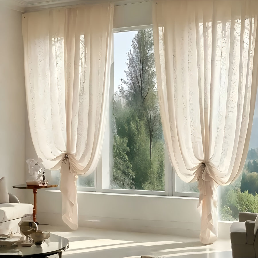 4-Panel French-Style Lace Sheers - Semi-Sheer Window Curtains with Moon Branch & Pattern, Beige Filtering Panels Suitable for, Bedroom, Balcony - Machine Washable (No Hardware\u002FRod Not Included)