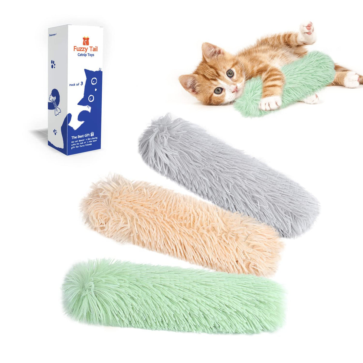 Potaroma Cat Toys Pillows, 3 Pack, Catnip Inside, Indoor Interactive Fun | Crinkle Sound, Soft Durable, Kitten Kicker, Promotes Kitty Exercise