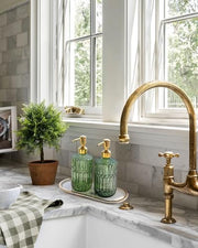 JASAI 18Oz Green Glass Soap Dispenser with Gold Rust Proof Pump