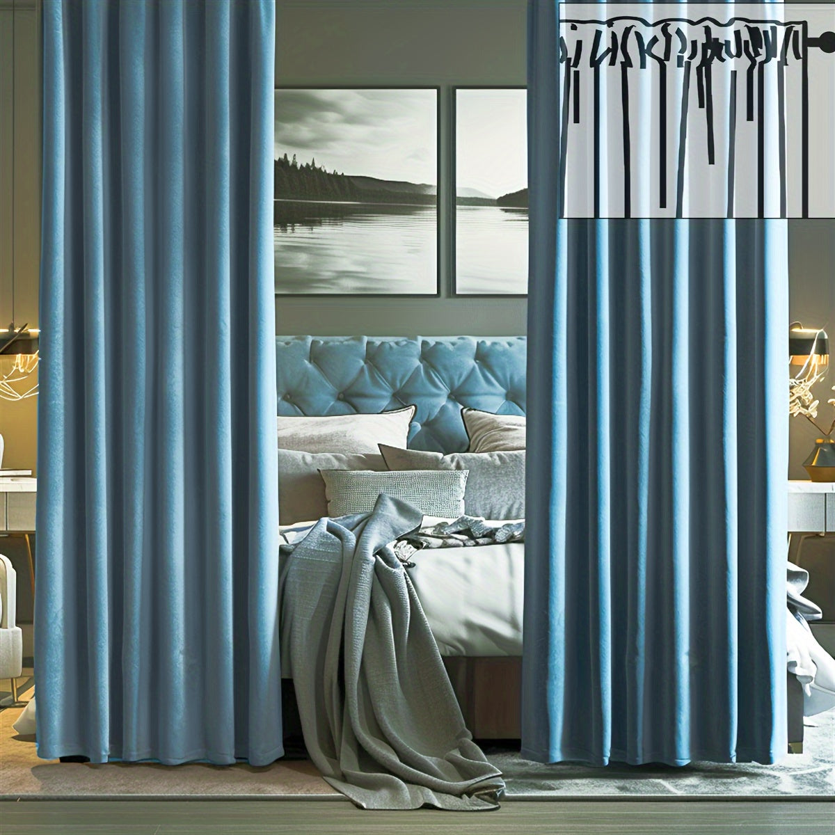 2 Panels\u002F Set Luxury Velvet Partition Curtains for Privacy, Room Divider Curtain Rod Pocket Curtains Office Home Decor