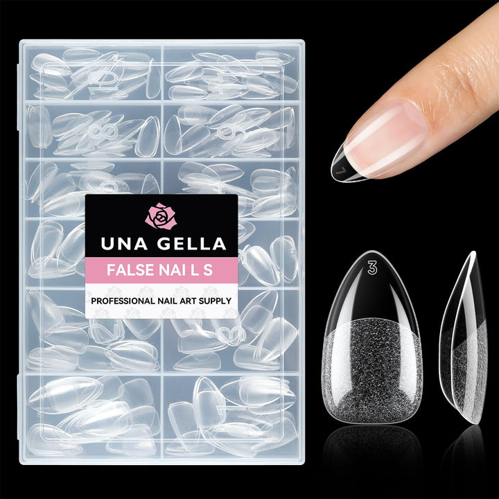 UNA GELLA Short Almond Nail Tips 216PCS X-Soft Gel Fake Nails Extensions | 12 Sizes Full Cover Press on Nails, Flexible, Natural-Looking, Beginner-Friendly, Pre-Shaped Design Saves Time