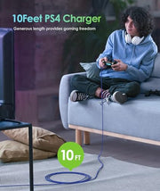 6amLifestyle 2 Pack 10ft PS4 Controller Charging Cable,Micro USB Braided Cord Compatible with PlayStation 4 DualShock 4, PS4 Slim/Pro, Xbox One S/X, Android Phones, Kindle, Black & Blue