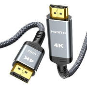 Highwings 4K DisplayPort to HDMI, Uni-Directional Only DP to HDMI 6.6FT | DP (Source) to HDMI (Display) 1.4 Cable, 4K@30Hz, 2K@60Hz, 1080P Full HD, Braided Cord for Dell, NVIDIA, AMD, Monitor (Grey)