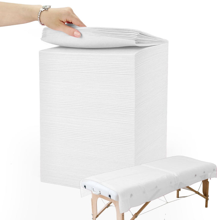 200 Piece Disposable Massage Table Sheets 31" x 71" - Non-Woven Fabric Bed Covers for Spa, Massage, Beauty & Tattoos - Breathable, Hygienic (White)