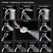 Rain Shower Head with Handheld Showerhead, Chrome 1.8GPM 460311 | 12" High Pressure Rainfall Shower Heads, 9 Sprays Handheld Showerheads, Magnetic Docking, Power Jets, 59" Shower Hose