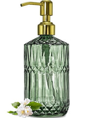 JASAI 18Oz Green Glass Soap Dispenser with Gold Rust Proof Pump
