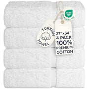 Chakir Turkish Linens 100% Cotton 4-Pack Bath Towels 27x54, White | Premium Cotton Turkish Bath Towels, Set Of 4 At 27x54, Oeko-Tex Certified, Soft Plush And Absorbent