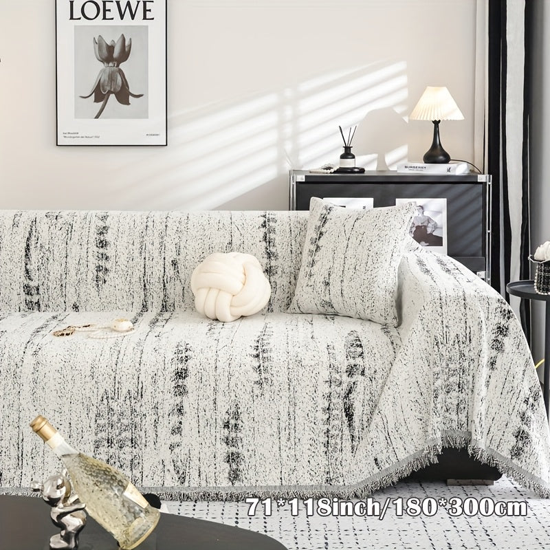 Chenille Sofa Throw & Couch Cover | Scandinavian-Inspired Vintage Design, Machine-Washable, Pet-Friendly All-Season Protector | Oversized Luxury Blanket For Sofas, Ideal Housewarming Gift, BYFANG