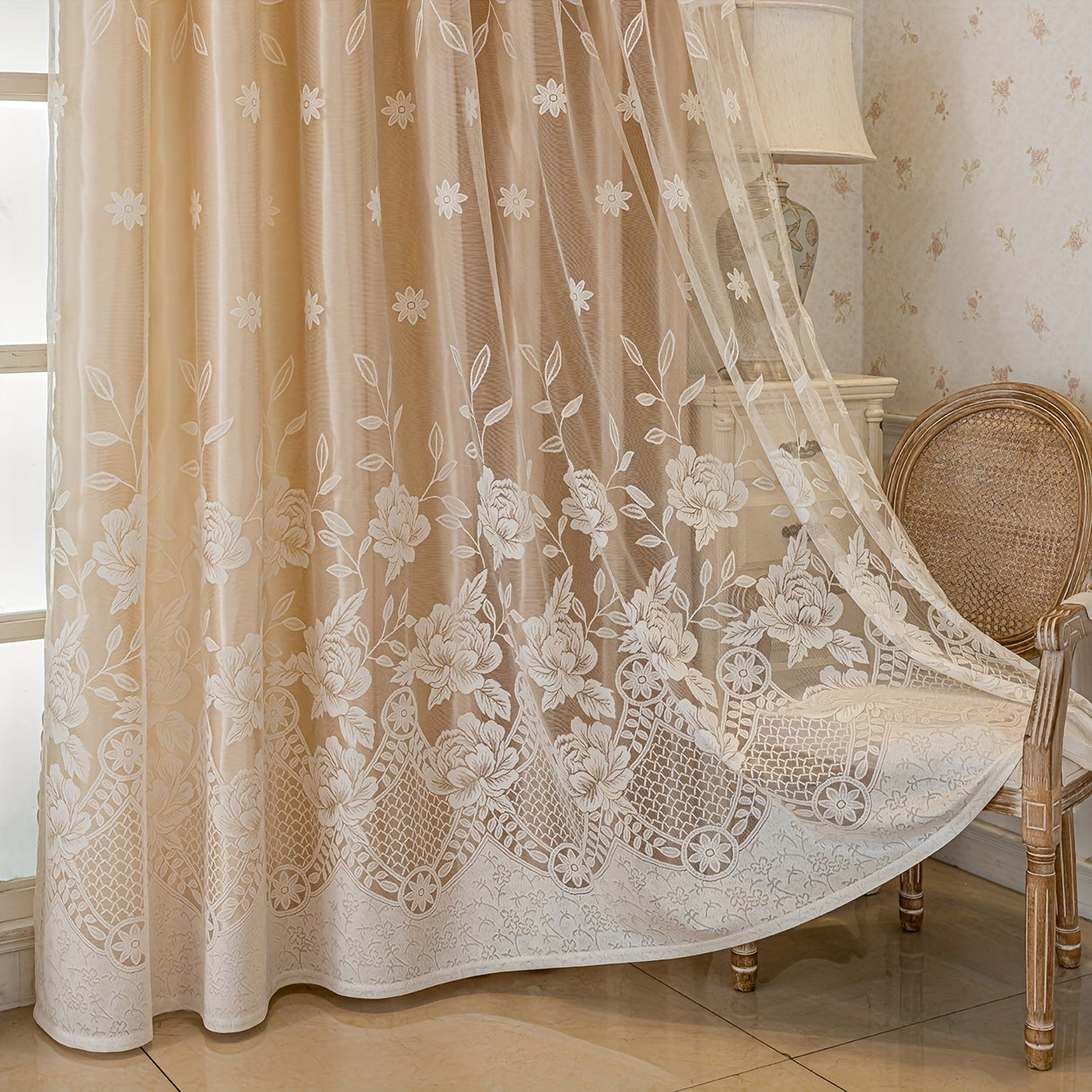 2Panels Exquisite Floral Jacquard Fabric Integrated Blackout Curtain, Top Perforated Hanging, Blackout 80%, Room Decoration Resistant, Suitable for bedroom, office, kitchen, living room, study, Room Decor,