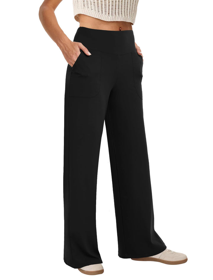 COPYLEAF Wide Leg Pants Woman High Waist Casual Lounge Yoga Pants 2 Pockets | Soft Stretchy Yoga Fabric, Two Pockets, Straight Leg, Loose Dress Pants, Suitable for Work, Yoga, Running, Exercises