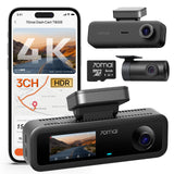70mai 4K Dash Cam Front and Rear Inside, 3 Channel Car Dash Camera for Cars, Dashcam with GPS, Wi-Fi 6, Voice Control, Parking Monitor, Night Vision, Loop Recording, 64GB SD Card Included (T800E)
