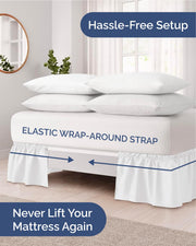 CGK Wrap Around Dust Ruffle Bed Skirt - Queen Size, 15" Inch, White | Easy Fit Elastic Strap, Adjustable Pleated Bedskirt w/Brushed Fabric, Wrinkle & Fade Free, for Women, Men, Kids & Teens