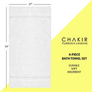 Chakir Turkish Linens 100% Cotton 4-Pack Bath Towels 27x54, White | Premium Cotton Turkish Bath Towels, Set Of 4 At 27x54, Oeko-Tex Certified, Soft Plush And Absorbent