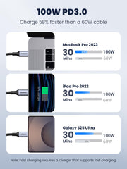 UGREEN 100W USB C to USB C Cable, Fast Charging, 2-Pack, 3.3ft, Black | For iPhone 18/17/16/15, MacBook Pro/Air, iPad Pro/Air/Mini, Galaxy S26/S25/S24, XPS, Pixel, Switch. Built-in E-marker chip