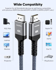 Highwings Long HDMI Cable 25FT 4K HDR High Speed HDMI 2.0 Cables | 18Gbps 2.0 Braided HDMI Cord, 4K HDR, HDR10, HDCP 2.2, ARC, Compatible with Roku TV/HDTV/PS5/Blu-ray