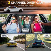 4K Dash Cam Front and Rear Inside,3.16" IPS,3 Channel Dash Cam for Car with 5G WiFi,Free 64GB Card,170° Wide Angle,Loop Recording,G-Sensor,WDR,Night Vision,Time-Lapse,24H Parking Monitor