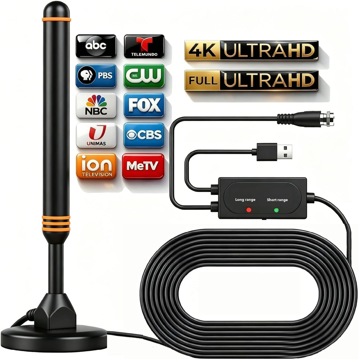 TV Antenna for Smart TV Indoor, Digital TV Antenna for Local Channels | HD Digital Antenna with Amplifier Signal Booster for Local Channels Supports 4K 1080p-16.5 ft Long Cables