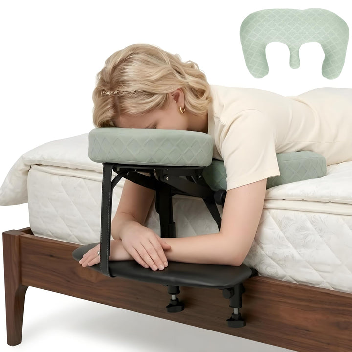 Massage Headrest for Bed, Massage Head Holder with Arm Rest & Breast Pillow | Adjustable Massage Face Cradle for Bed with Pu Leather & Foam Pillow, Ergonomic Home Massage kit for Women-Friendly Comfort