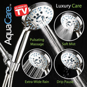 AquaCare 8-mode High Pressure Handheld Shower Head with 2-mode Power Wash | Stay Clean Nozzles, Dual Power Wash for Tub, Tile & Pets, Long 6 ft. Stainless Steel Hose, Wall & Overhead Brackets / Chrome