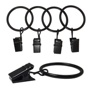 AMZSEVEN 40 Pack Metal Curtain Rings with Clips, 1.26 in ID, Black | Curtain clip rings fit rods up to 1 inch in diameter; securely hold curtains, baby pants on hangers and hair bows