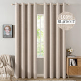 MIULEE 100% Blackout Linen Curtains for Bedroom 52x84 Inches Natural Beige | Room Darkening, Light Blocking, Thermal Insulated, Grommet Top, Linen Textured, Window Curtains for Living Room, 2 Panels