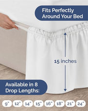 CGK Wrap Around Dust Ruffle Bed Skirt - Queen Size, 15" Inch, White | Easy Fit Elastic Strap, Adjustable Pleated Bedskirt w/Brushed Fabric, Wrinkle & Fade Free, for Women, Men, Kids & Teens