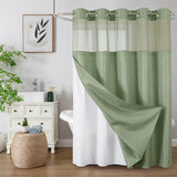 Colorful Star Sage Green No Hook Waffle Shower Curtain Set, 72 x 75 Inch | Waterproof Shower Curtain with Snap in Fabric Liner and Mesh Top Window, Hotel Style Heavy Duty Thick Bathroom Curtain