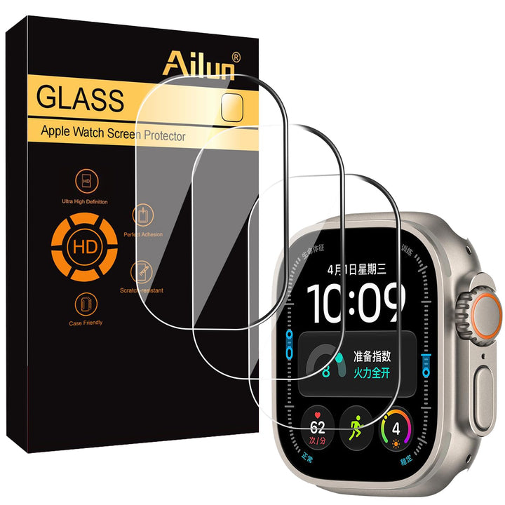 Ailun 3 Pack Screen Protector for Apple Watch Ultra 4/3/2/Ultra [Clear] | 49mm, Tempered Glass Film, Anti-Scratch, High Definition, Touch Sensitive