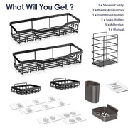 NESOMI 7-Pack Shower Caddy Adhesive,Stainless Steel Shower Organizer Shelf | Rustproof, with Soap Dish Toothbrush Holder, Large Capacity, No-Drill Rack Bathroom Storage Accessories, 24 Hooks, Home Decor