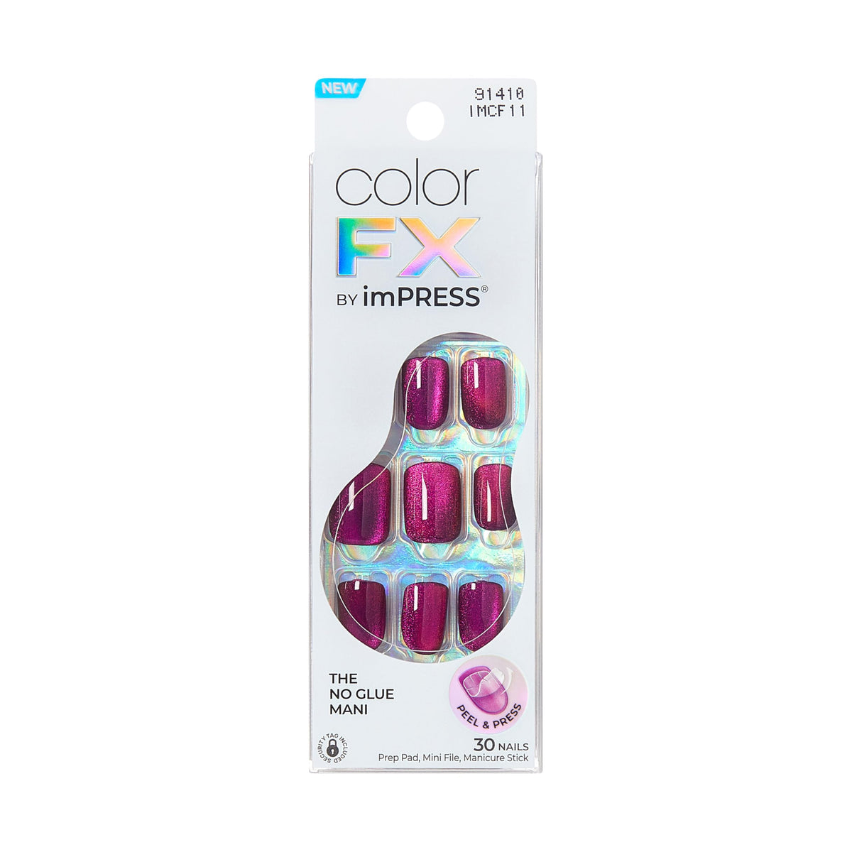 Kiss colorFX by Impress Press On Nails, Levels, 30 No Glue Peel and Stick Nails Kit with IMPROVED Adhesive, Pink Squoval Chrome Effect, Includes Prep Pad, Manicure Stick & Mini File