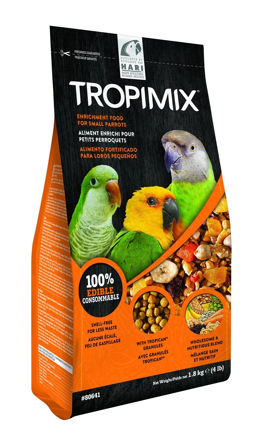 Hari Hagen Tropimix Enrichment Food for Small Parrots, 4 lb. (1.8 kg) | Small Parrot Food with Seeds, Fruit, Nuts, Vegetables, Grains, and Legumes