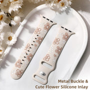 Witzon Floral Silicone Band Compatible with Apple Watch Bands For Women | 40mm 41mm 38mm 42mm 44mm 45mm 46mm 49mm, Engraved Cute Dressy Strap for iWatch Series 12 11 10 9 8 7 6 5 SE Ultra 4 3 2 1