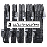LISEN USB C to USB C Cable 60W for iPhone 18 Pro Duo Charging Cable, 5-Pack | for iPhone 18 Fast Charger/17/16/15 Galaxy S26/S25/S24, 3.3/3.3/6.6/6.6/10FT Gift for Car, Home, Office, Bed and Travel Cord
