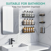 Veken Shower Caddy 6-Pack, Bathroom Organizers and Storage Shelves, Black | Advanced Rustproof Design, Large Capacity, No Drilling, Adhesive Rack with Soap Holder, Wall-Mounted Kitchen & Home Decor