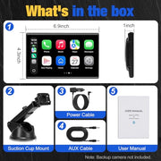 Carplay Screen for Car, 7 inch Wireless Carplay & Android Auto（Black） | Portable Touchscreen car play with Mirror Link，Bluetooth，Voice Control，Map Navigation，FM Transmit，Plug-and-Play car stereo