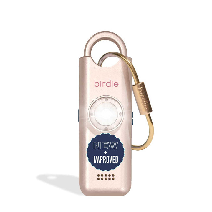 She’s Birdie 3.0 New Version – The Original Personal Safety Alarm for Women by Women–Loud Siren, Flash Light and Rechargeable Battery in a Variety of Colors (Metallic Rose Pink)