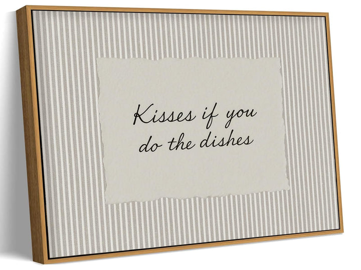 Kitchen Decor, Framed Wall Art, Kisses If You Do the Dishes Artwork 8x10in | Neutral Striped Farmhouse Pantry Sign, Small Framed Kitchen Artwork for Shelves, Dining Rooms, or Kitchen Wall Decor