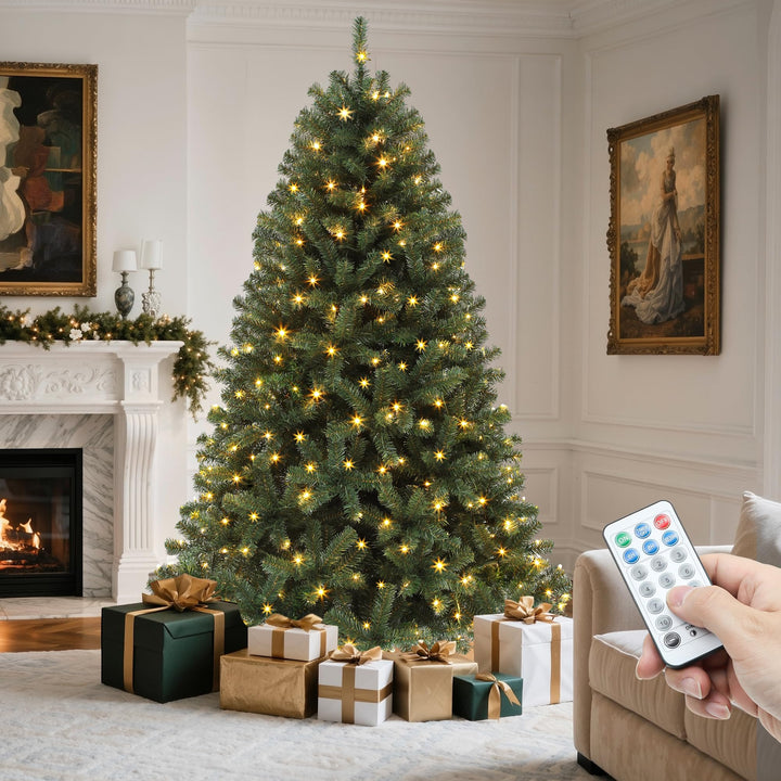 YITAHOME 6ft Prelit Green Artificial Hinged Christmas Tree with Remote | Prelit Spruce Xmas Tree for Home, Office, Party Decoration with 1000 Branch Tips and 250 Dual-Color Lights, Green